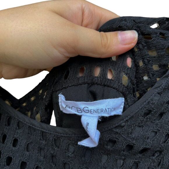 BCBGeneration Black Square Eyelet Lace Short Sleeve Open Back Dress - Picture 4 of 8